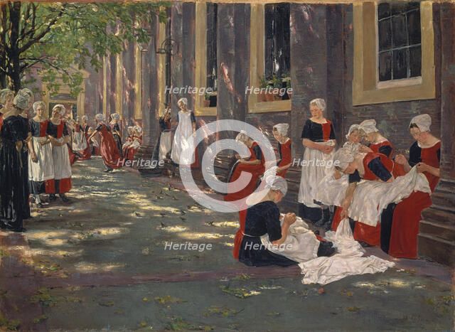 The Courtyard of the Orphanage in Amsterdam: Free Period in the Amsterdam Orphanage, 1881-1882. Creator: Max Liebermann.