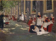 The Courtyard of the Orphanage in Amsterdam: Free Period in the Amsterdam Orphanage, 1881-1882. Creator: Max Liebermann