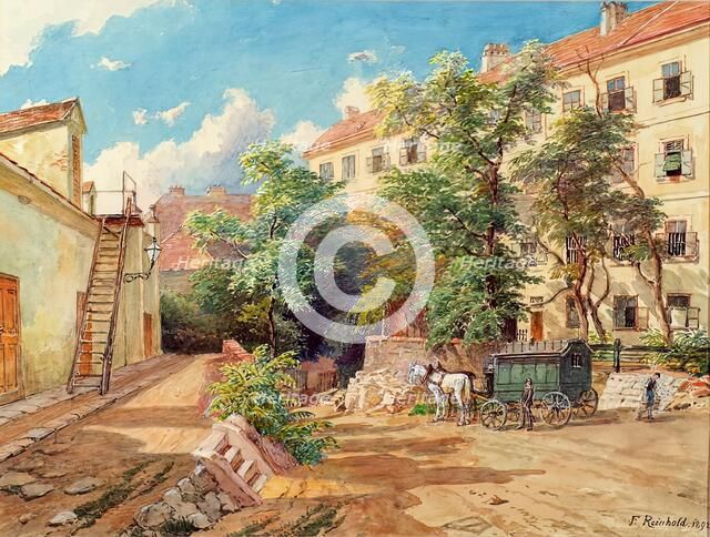 The courtyard of the police prison house on Theobaldgasse in Vienna, 1892. Creator: Franz Reinhold.