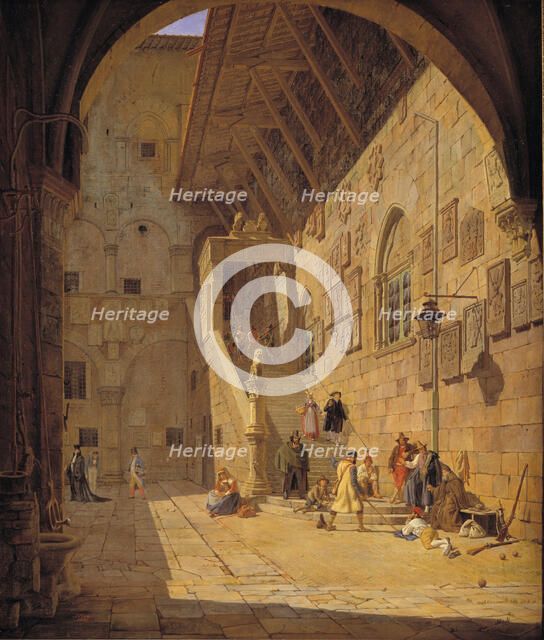 The Courtyard of the Palazzo del Bargello. Florence, 1842. Creator: Jorgen Pedersen Roed.
