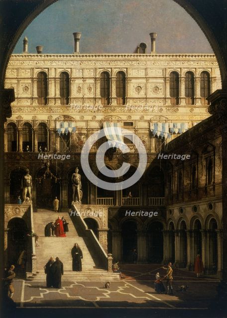 The Courtyard of the Palazzo Ducale with the Scala dei Giganti seen through the Arco Foscari, c1751. Creator: Canaletto (1697-1768).