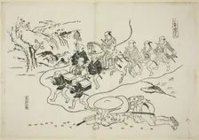 The Courier Kantan dreaming of Himself as a Daimyo (Hikyaku Kantan: yume no daimyo)..., c. 1716/35. Creator: Okumura Masanobu