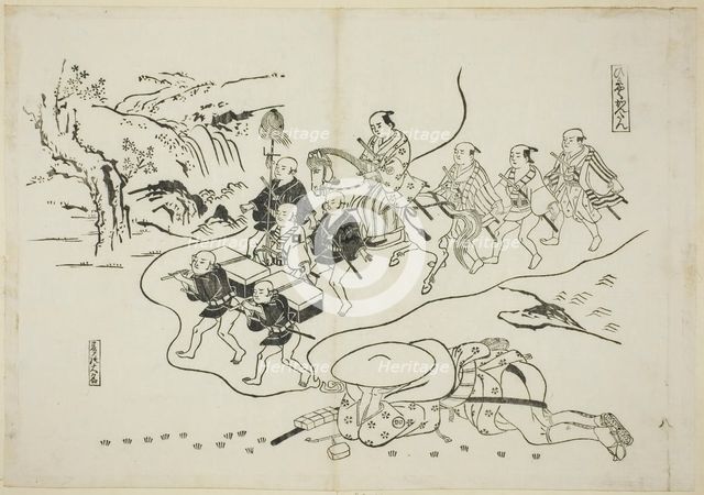 The Courier Kantan dreaming of Himself as a Daimyo (Hikyaku Kantan: yume no daimyo)..., c. 1716/35. Creator: Okumura Masanobu.