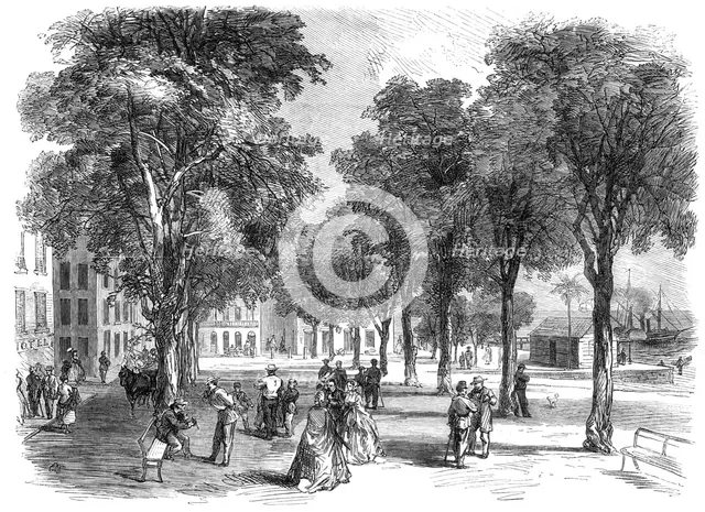 The Cours Nolivos, or Public Promenade of Basseterre, Guadaloupe, French West Indies, 1865. Creator: Unknown.