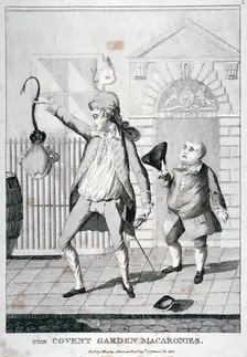 The Covent Garden macaronies 1772. Artist: Anon