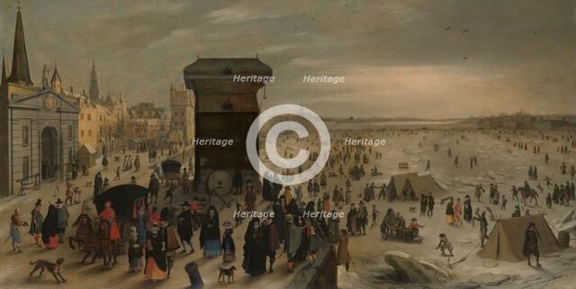 The Crane on the Antwerp Quay by the Frozen Scheldt, 1622. Creator: Sebastian Vrancx.