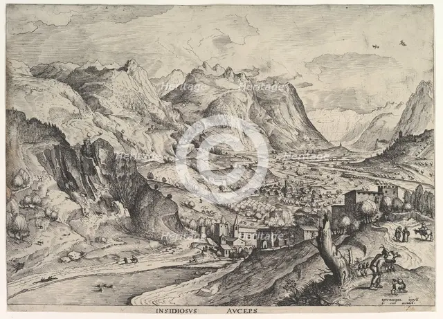The Crafty Bird-Catcher (Insidiosus auceps) from The Large Landscapes, ca. 1555-56. Creator: Johannes van Doetecum I.