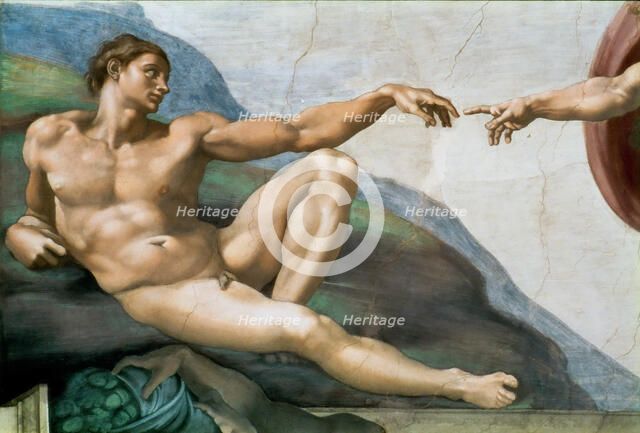 The Creation of Adam. Detail (Sistine Chapel ceiling in the Vatican), 1508-1512. Creator: Buonarroti, Michelangelo (1475-1564).