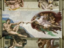 The Creation of Adam (Sistine Chapel ceiling in the Vatican), 1508-1512. Creator: Buonarroti, Michelangelo (1475-1564)