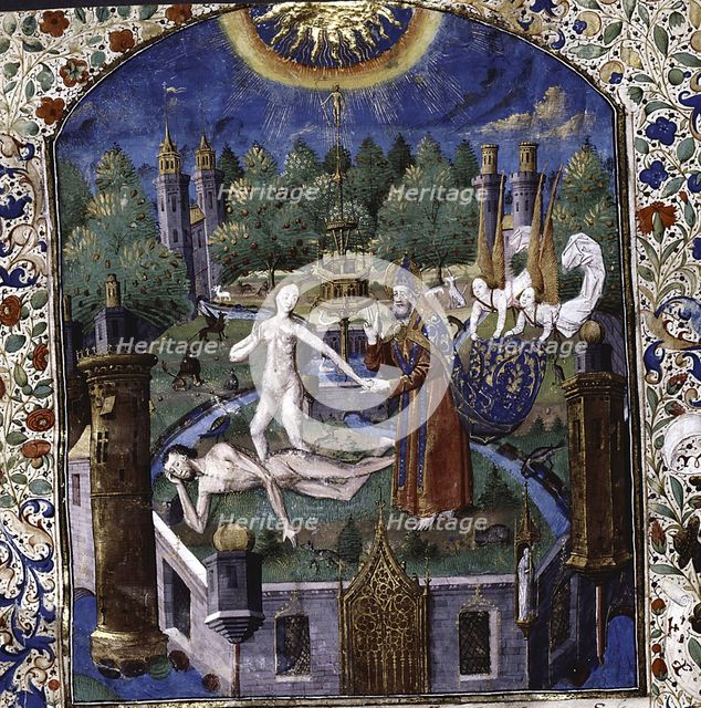 The creation of Eve from the body of the sleeping Adam (From De cleres et nobles femmes by Giovanni Boccaccio), 1450-1475. Artist: Maître François (active 1460-1480)