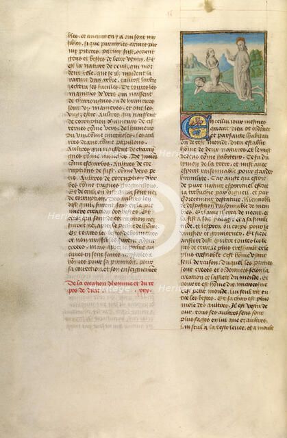 The Creation of Eve; Miroir Historial, about 1475. Creator: Unknown.