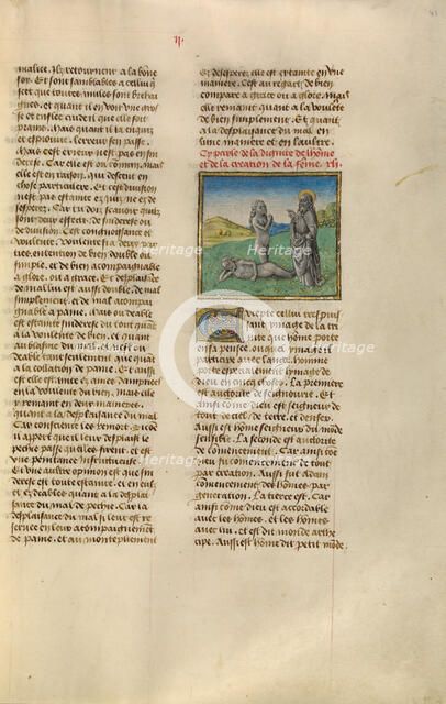 The Creation of Eve; Miroir Historial, about 1475. Creator: Unknown.