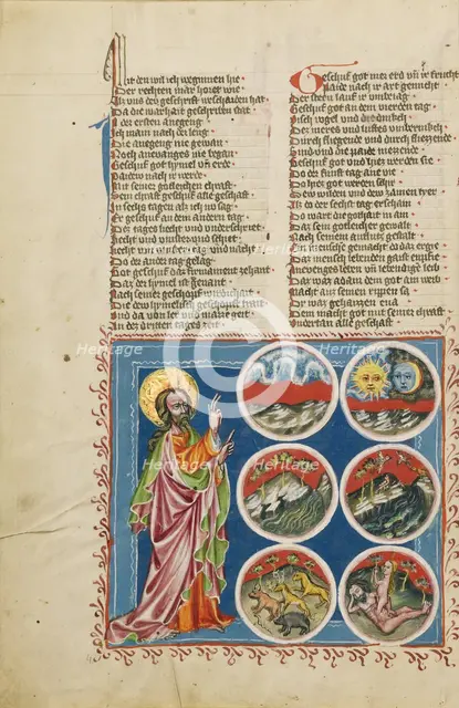 The Creation of Heaven and Earth, The Separation of Light and Darkness... about 1400-1410. Creator: Unknown.