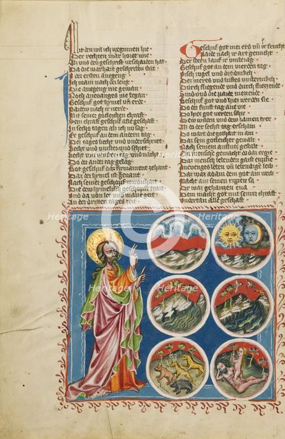 The Creation of Heaven and Earth, The Separation of Light and Darkness... about 1400-1410. Creator: Unknown.