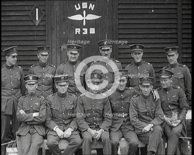 The Crew of the United States Navy R 38 Airship Before Its Fatal Crash, Sitting for Photographs,1921 Creator: British Pathe Ltd.