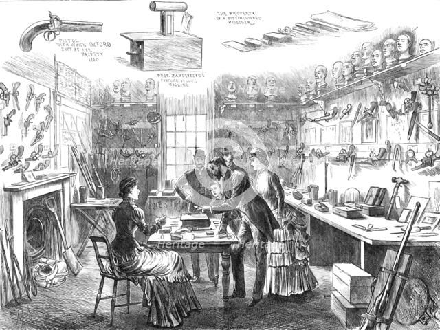 The Criminal Museum at the Convict Office, Metropolitan Police Department, Scotland-Yard, 1883. Creator: Joseph Swain.