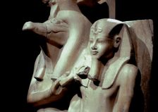 The crocodile-god Sobek with Pharaoh Amenhotep III, Sobek Temple, Dakamsha, Egypt, c1380 BC