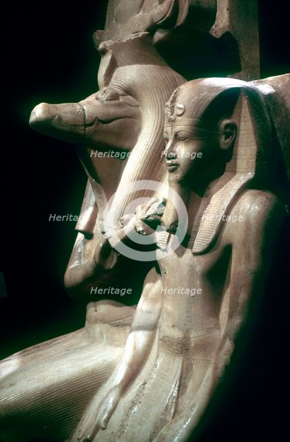 The crocodile-god Sobek with Pharaoh Amenhotep III, Sobek Temple, Dakamsha, Egypt, c1380 BC. Artist: Unknown