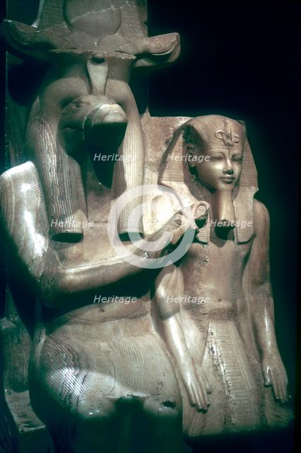 The crocodile-god Sobek with Pharaoh Amenhotep III, Sobek Temple, Dakamsha, Egypt, c1380 BC. Artist: Unknown