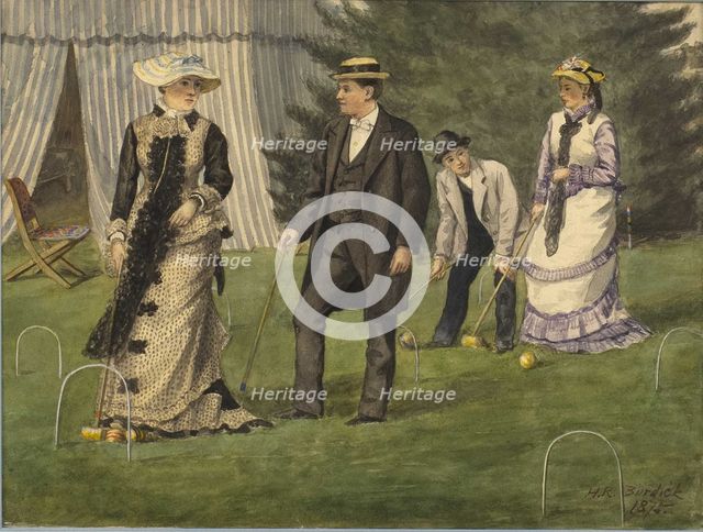 The croquet game, 1875. Creator: Burdick, Horace Robbin (1844-1942).
