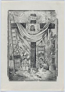 The cross decorated with instruments of the passion of Christ, two weeping angels..., ca. 1900-1913. Creator: José Guadalupe Posada