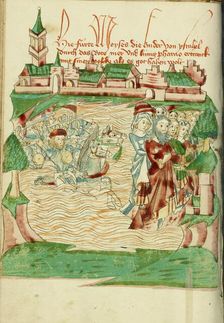 The Crossing of the Red Sea; Barlaam und Josaphat, 1469. Creators: Hans Schilling, Diebolt Lauber