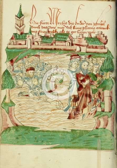 The Crossing of the Red Sea; Barlaam und Josaphat, 1469. Creators: Hans Schilling, Diebolt Lauber.