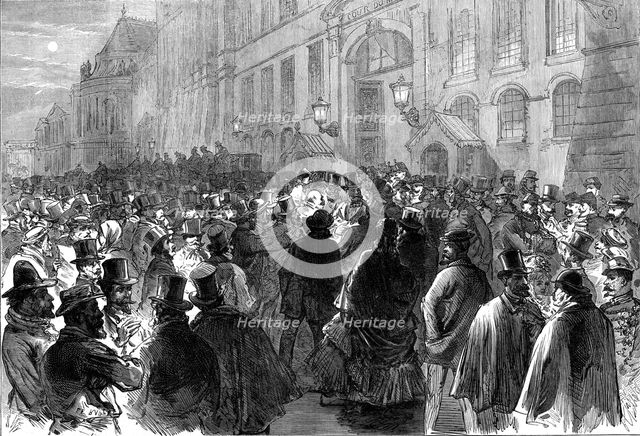 The crowd outside the National Assembly, Versailles, during the debate on the Dissolution, 1872. Creator: Unknown.