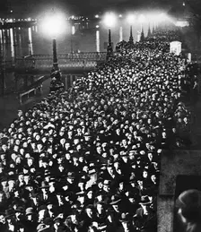 The crowd waiting to pass by King George V's catafalque in Westminster Hall, London, January 1936
