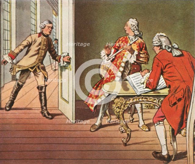 The Crown Prince and his music teacher are interrupted during a flute lesson, 1729, (1936). Creator: Unknown.