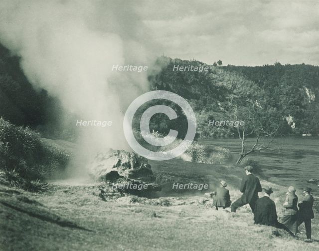 The Crows Nest Geyser at play, the spa grounds, Taupo district. From the album: Record..., 1920s. Creator: Harry Moult.