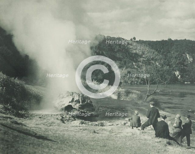 The Crows Nest Geyser at play, the spa grounds, Taupo district. From the album: Record..., 1920s. Creator: Harry Moult.