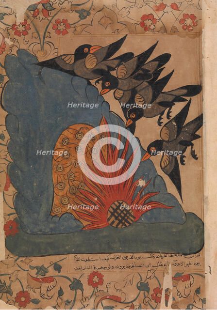 The Crows Trap the Owls in Their Cave by Lighting a Fire at the Entrance and Fanning..., 18th cent. Creator: Unknown.