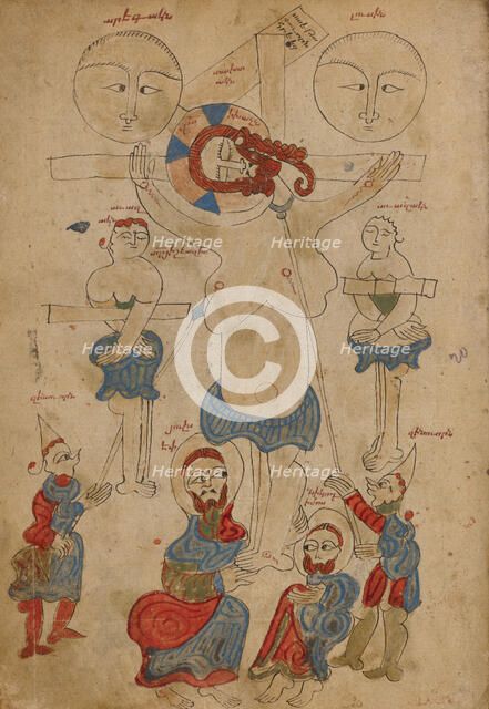 The Crucifixion and The Deposition; Gospel Book, 1386. Creator: Unknown.