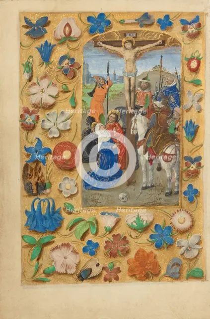 The Crucifixion; Crohin-La Fontaine Hours, (about 1480-1485?). Creators: Master of the Dresden Prayer Book, Workshop of the Master of the Dresden Prayer Book.