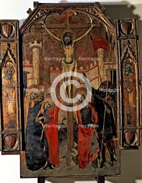  'The Crucifixion', end of the central street of the Almudaina main altarpiece. Commissioned by t…