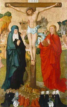 The Crucifixion with Donor Portraits of Wigand Märkel and His Family, c1503-1505. Creator: Frankfurt Master c1500Hans Kaldenbach workshop ?