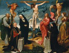 The Crucifixion with Donors and Saints Peter and Margaret, ca. 1525-27. Creator: Cornelius Engebrechtsz