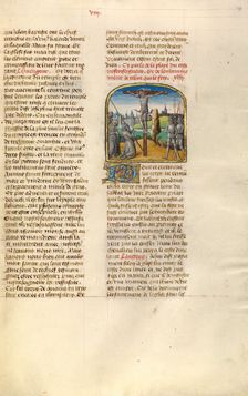 The Crucifixion with Longinus Kneeling; Miroir Historial, about 1475. Creator: Unknown