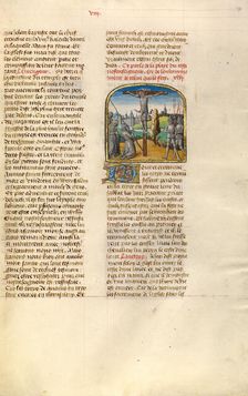 The Crucifixion with Longinus Kneeling; Miroir Historial, about 1475. Creator: Unknown