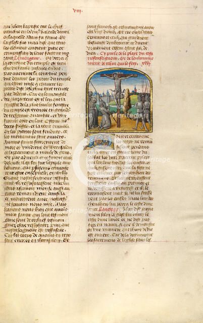 The Crucifixion with Longinus Kneeling; Miroir Historial, about 1475. Creator: Unknown.