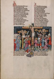 The Crucifixion with Longinus; Weltchronik, about 1400-1410. Creator: Unknown