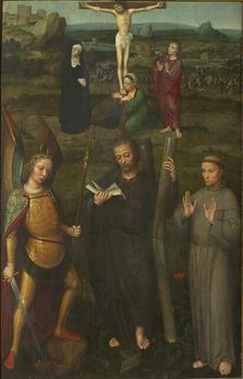 The Crucifixion with Saints Michael the Archangel, Andrew, and Francis of Assisi , c. 1510. Creator: Isenbrant, Adriaen (1490-1551)