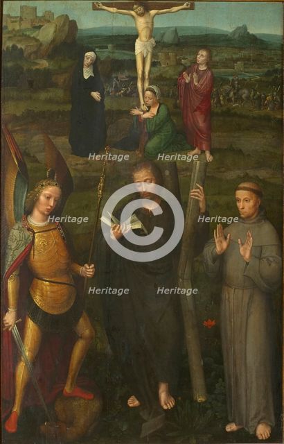 The Crucifixion with Saints Michael the Archangel, Andrew, and Francis of Assisi , c. 1510. Creator: Isenbrant, Adriaen (1490-1551).