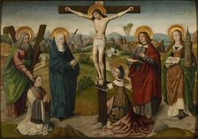 The Crucifixion with Saints and Donators, c.1490-1495. Creator: Master of the Aachen Cabinet Doors (Master of the Aachen Life of the Virgin) (active ca. 1485-1500)