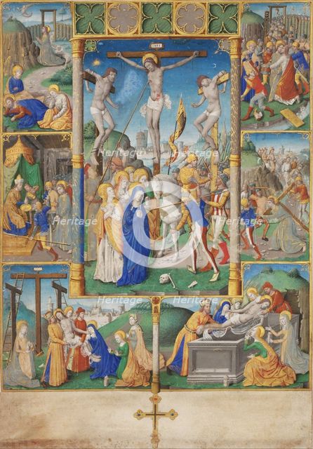 The Crucifixion with Six Scenes from the Passion of Christ. Artist: Master of Jacques de Besançon (active 1480-1510)