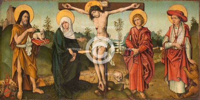 The Crucifixion with St John the Baptist and St Jerome, c1495-1500. Creator: Master of the Breidenbach Epitaph.