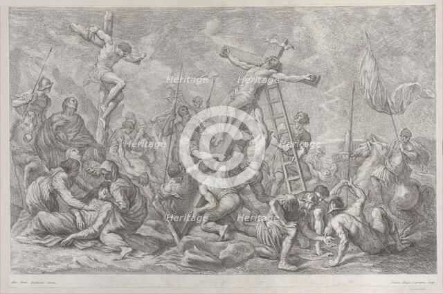 The Crucifixion, with the lowering of the cross at center, soldiers throughout, and a thie..., 1762. Creator: Giovanni Battista Cipriani.