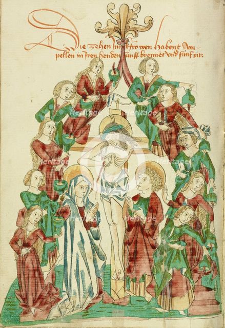 The Crucifixion with the Seven Wise and Seven Foolish Virgins, 1469. Creator: Unknown.