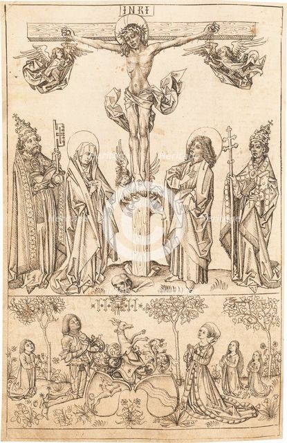 The Crucifixion with the Virgin and Saints and the Hungerstein Family, c. 1492. Creator: Master of the Strassburg Chronicle.